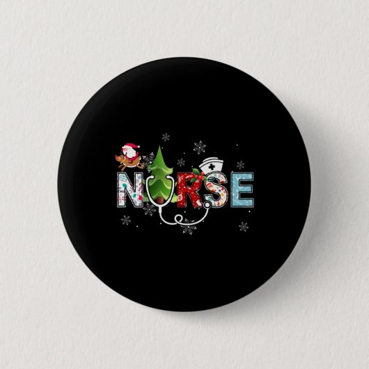ナース クリスマス ステethoscope 看護師 クリスマスパジャマ Pj 缶バッジ (正面)