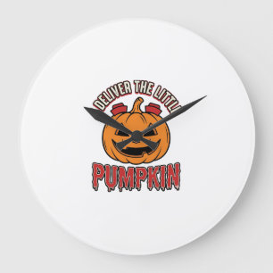 ナース・パンプキン・ハロウィン・デリバリーTシャツデザイン_1 ラージ壁時計
