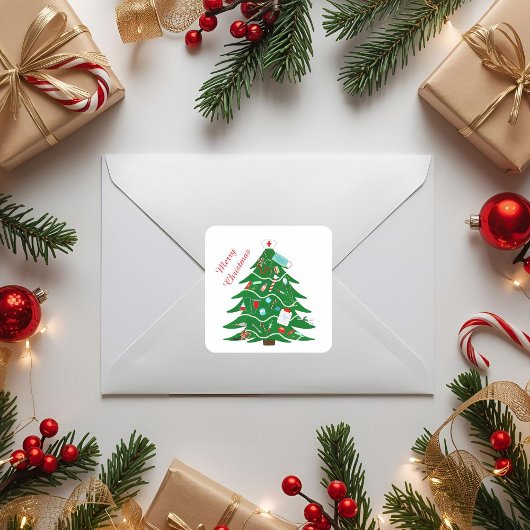 ナース メリークリスマスツリー スクエアシール