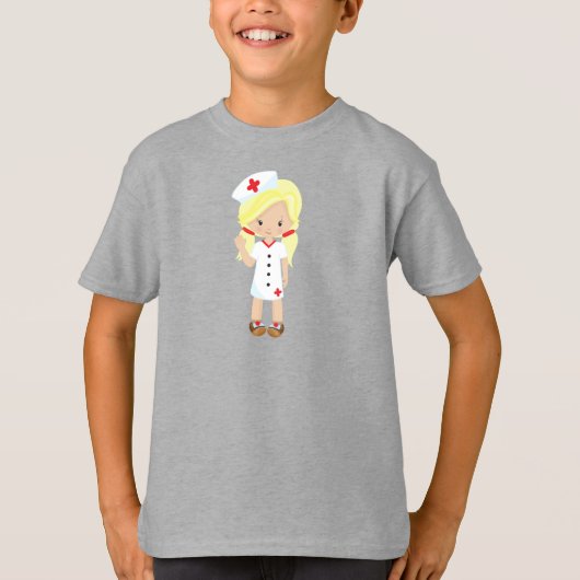 ナース，医学，医師，かわいい女の子，ブロンド髪 Tシャツ (正面)