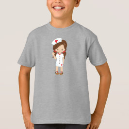 ナース，医学，医師，かわいい女の子，茶色の髪 Tシャツ
