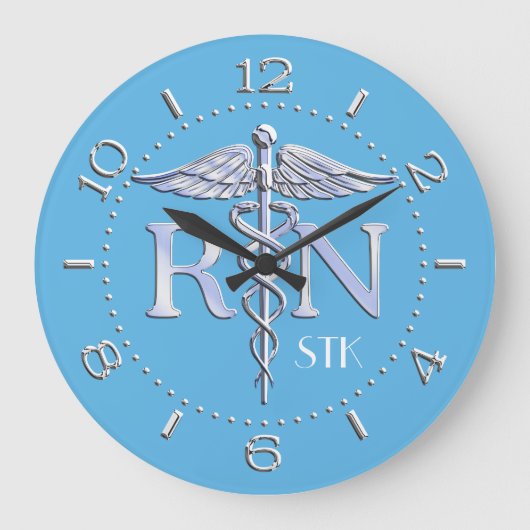 ナースRNカデュースモノグラムダイヤルスタイルオンブルー ラージ壁時計 (正面)