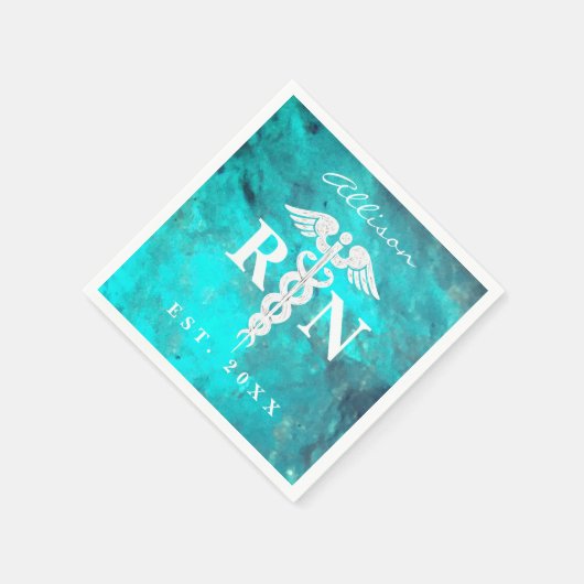 ナースRNターコイズ大理石カスタム卒業パーティー スタンダードカクテルナプキン (角)