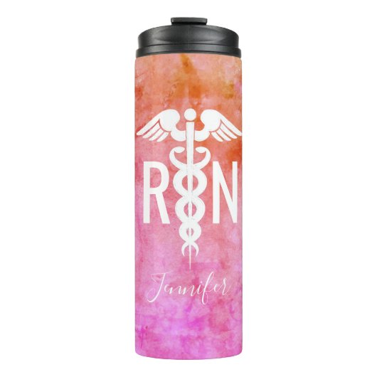 ナースRNピンクオレンジウォーターカラーメディカルモノグラム タンブラー (正面)