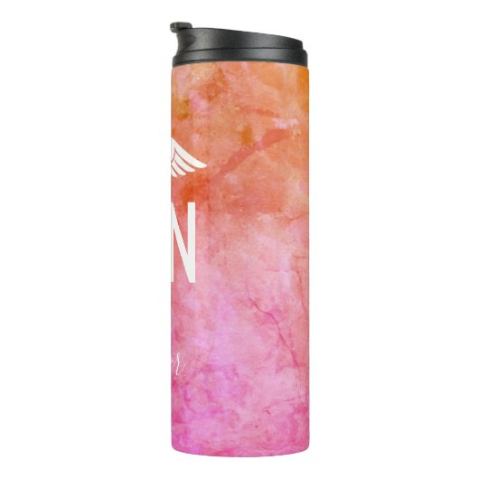 ナースRNピンクオレンジウォーターカラーメディカルモノグラム タンブラー (回転右)