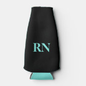 ナースRNブラックターコイズミニマルタイポグラフィ ボトルクーラー (正面)