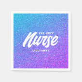 ナースRNブルーパープルグリッター卒業パーティー スタンダードカクテルナプキン (正面)