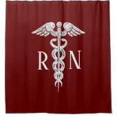ナースRNメディカルカドゥセウス素朴ブルガンディーホワイト シャワーカーテン (正面)