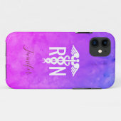 ナースRNメディカルピンクパープルウォーターカラーモノグラム Case-Mate iPhoneケース (裏面(横))
