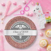 ナースRN卒業バラ金ゴールドパーソナライズされたグリッター ペーパープレート (パーティー)