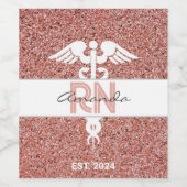 ナースRN卒業ピンクローズ金ゴールドグリッター名 ワインラベル (シングルラベル)