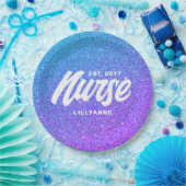 ナースRN卒業ブルーパープルグリッターモノグラム ペーパープレート (パーティー)