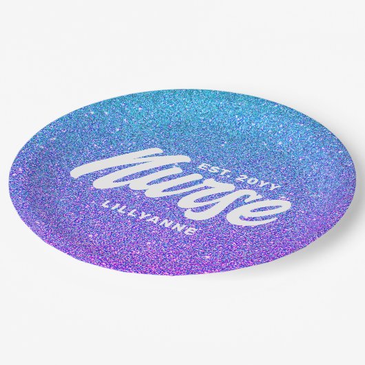 ナースRN卒業ブルーパープルグリッターモノグラム ペーパープレート (アングル)