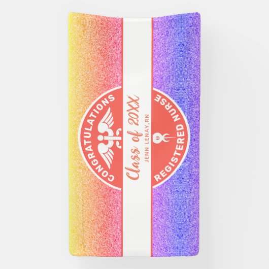 ナースRN卒業レインボーパーソナライズされたパーティー 横断幕 (縦)