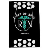 ナースRN卒業白黒 パーソナライズされた ミディアムペーパーバッグ (正面)