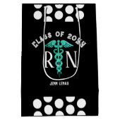 ナースRN卒業白黒 パーソナライズされた ミディアムペーパーバッグ (裏面)