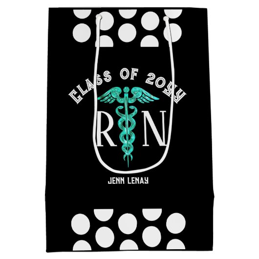 ナースRN卒業白黒 パーソナライズされた ミディアムペーパーバッグ (裏面)