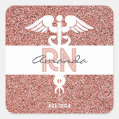 ナースRN大学院ほこりっぽいバラ金ゴールドグリッターモノグラム スクエアシール (正面)