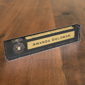 ナースRN LPNの看護のモノグラムの黒の金ゴールドのケリュケイオン デスクネームプレート (側面)