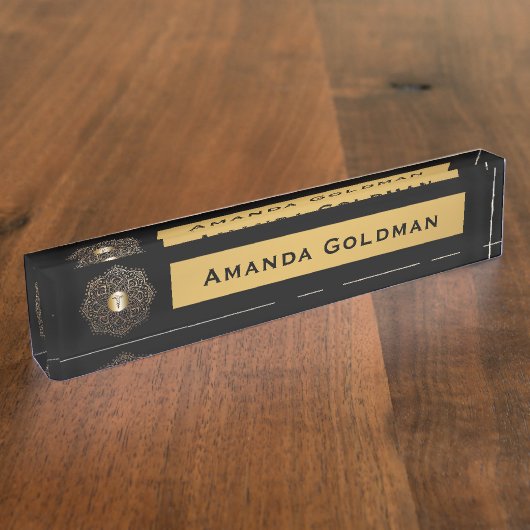 ナースRN LPNの看護のモノグラムの黒の金ゴールドのケリュケイオン デスクネームプレート (側面)