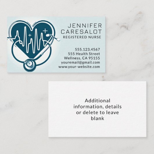 ナースRN、LVN、LPN、管理ビジネス・カード 名刺 (正面/裏面)