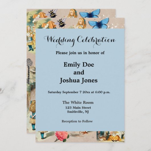 ナーセリー・アリスのカラフルな1800年代のクラシック・ワンダーランド 招待状 (正面/裏面)