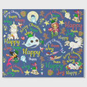 ナーホール、マーメイド、ユニコーン名前をカスタムするクリスマス ラッピングペーパー (フラット)