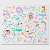 ナーホール、人魚パーソナライズされたの名、年齢 ラッピングペーパー (フラット)