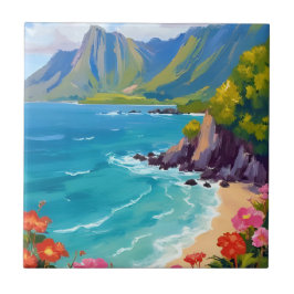 ナ・パリ・コースト カウアイ ハワイ  海岸線の絵画アート タイル
