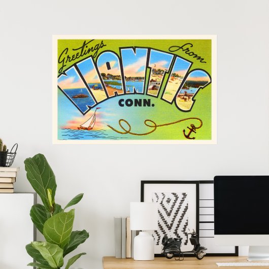 ニアナティックコネチカットCTオールドヴィンテージ旅行記念品 ポスター (ホームオフィス)