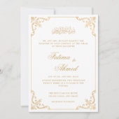 ニカエレガントー白ヴィンテージイスラム結婚教徒 招待状 (正面)