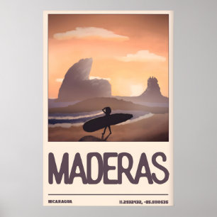 ニカラグアのサーファー壁画、マデラスビーチ ポスター