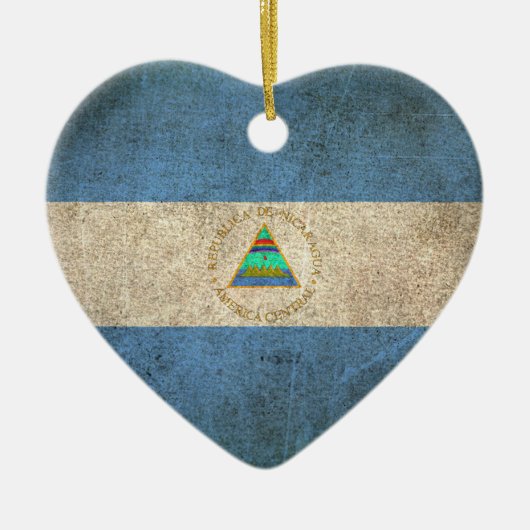ニカラグアのヴィンテージの動揺してな旗 セラミックオーナメント (正面)