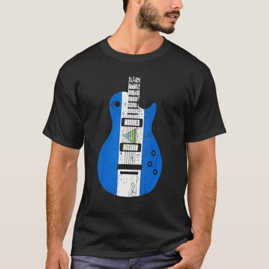 ニカラグアの旗ギター ビンテージ ミュージシャン Tシャツ (正面)