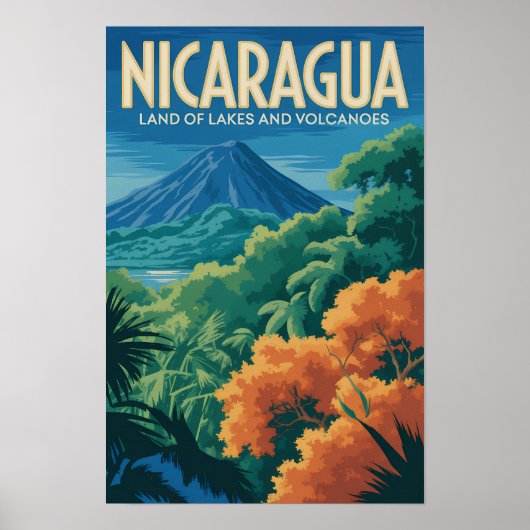 ニカラグアの火山イラスト 旅行アート ヴィンテージ ポスター (正面)