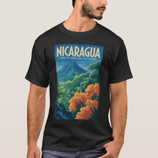 ニカラグアの火山イラスト 旅行アート ヴィンテージ Tシャツ (正面)