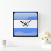 ニカラグア国旗 スクエア壁時計 (ホーム)