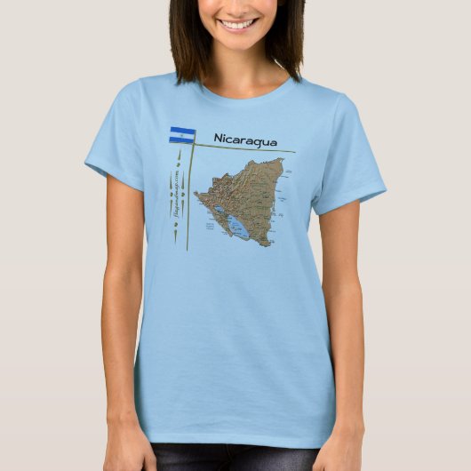 ニカラグア地図+国旗+タイトルTシャツ Tシャツ (正面)