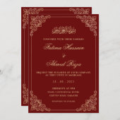 ニカーレッド金ゴールドイスラム結婚教徒 招待状 (正面/裏面)