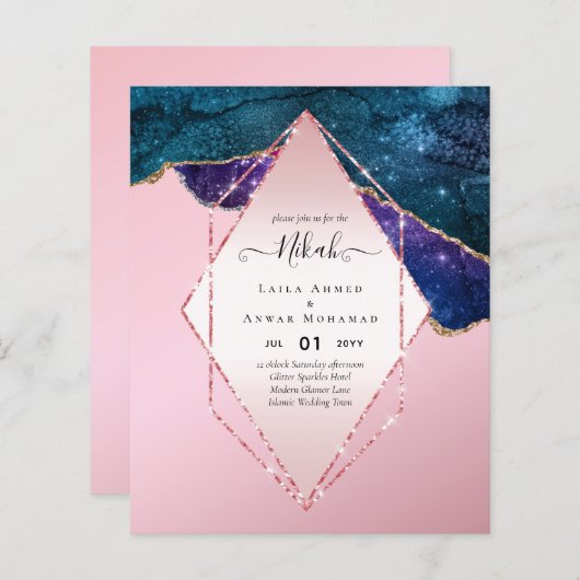 ニカ結婚式がアゲート金ゴールドグリッター予算を招く (正面/裏面)