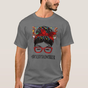 ニクソーシャルワーカーライフクリスマスウーマンMessy Bun Tシャツ