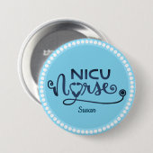 ニクパーソナライズされたナースブルーとホワイト 缶バッジ (正面&裏面)