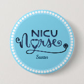ニクパーソナライズされたナースブルーとホワイト 缶バッジ (正面)
