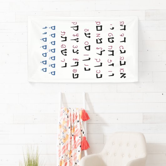 ニクード・ユダヤ教育の色を持つヘブライ語アルファベット 横断幕 (インサイチュ)