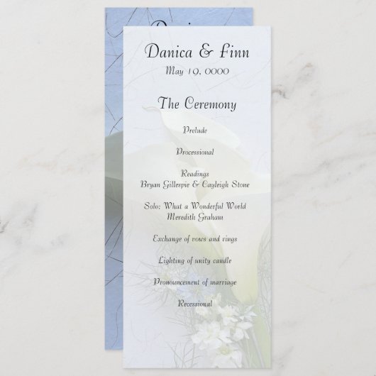 ニゲラとストックの花を持つカラのユリ 招待状 (正面/裏面)