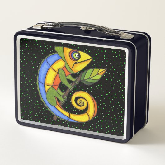 ニコニコカラフルハッピーリザードオンウィッグ水玉模様 メタルランチボックス (裏面)