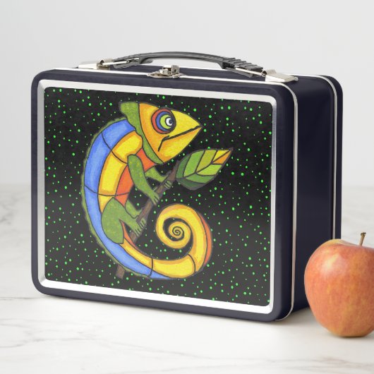 ニコニコカラフルハッピーリザードオンウィッグ水玉模様 メタルランチボックス (インサイチュ)