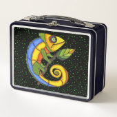 ニコニコカラフルハッピーリザードオンウィッグ水玉模様 メタルランチボックス (正面)