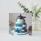 ニコニコ黒白オルカクジラお誕生日ケーキ カード (スタンド正面)