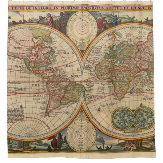 ニコラスヴィシュエの旧世界の地図 シャワーカーテン (正面)